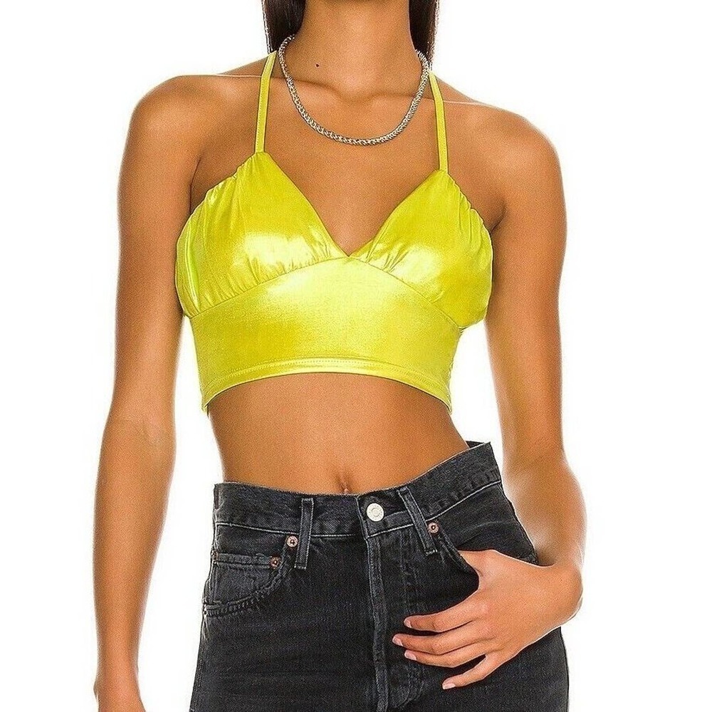 Superdown Women's L Large Eva Ruched Cami Top Metallic Green-Yellow
